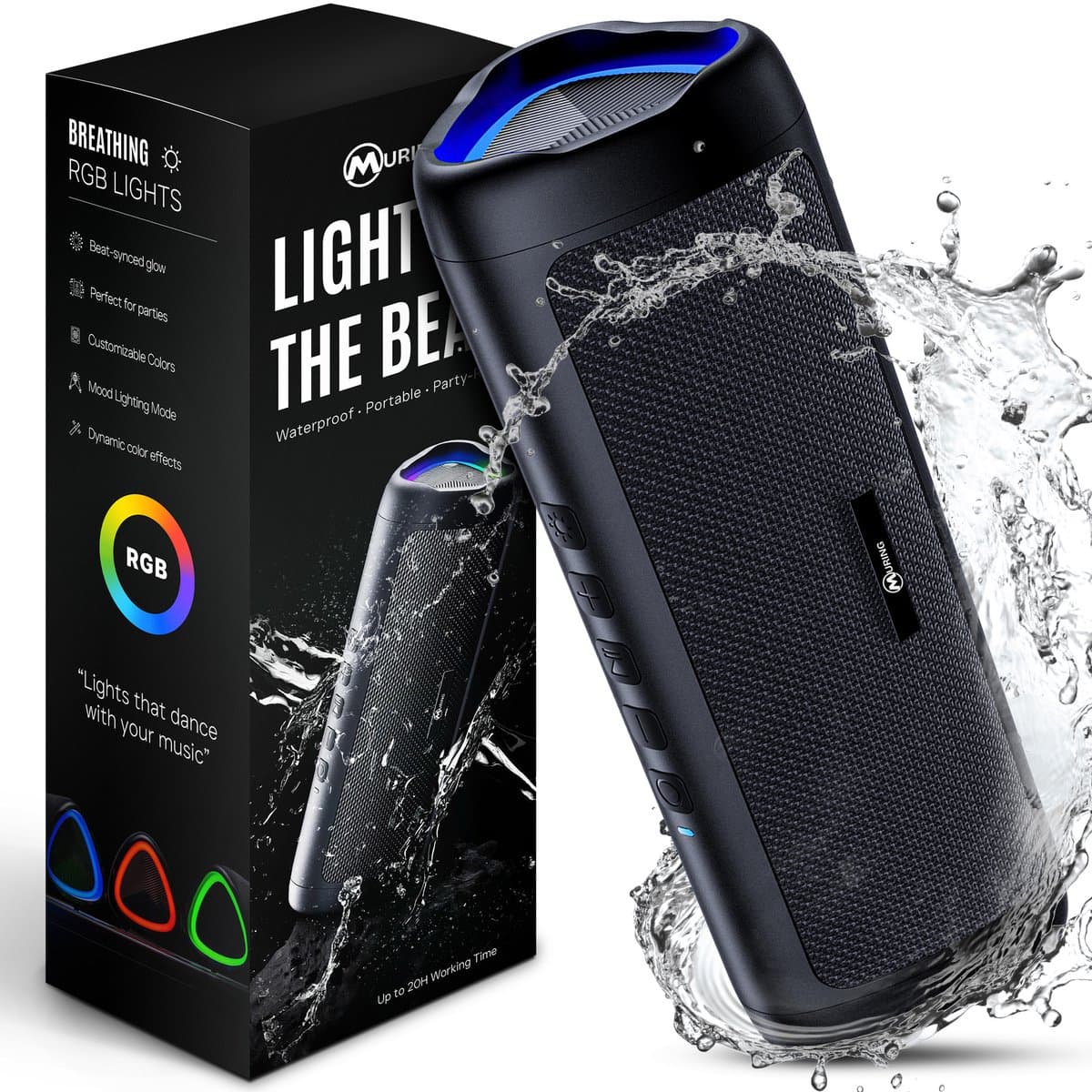 Muring Draadloze Bluetooth Speaker - Muziek Box - Tot 20 uur Afspeeltijd - TWS Pairing - Bluetooth 5.3 - Partybox - Luidspreker - Geluidsbox - Zwart