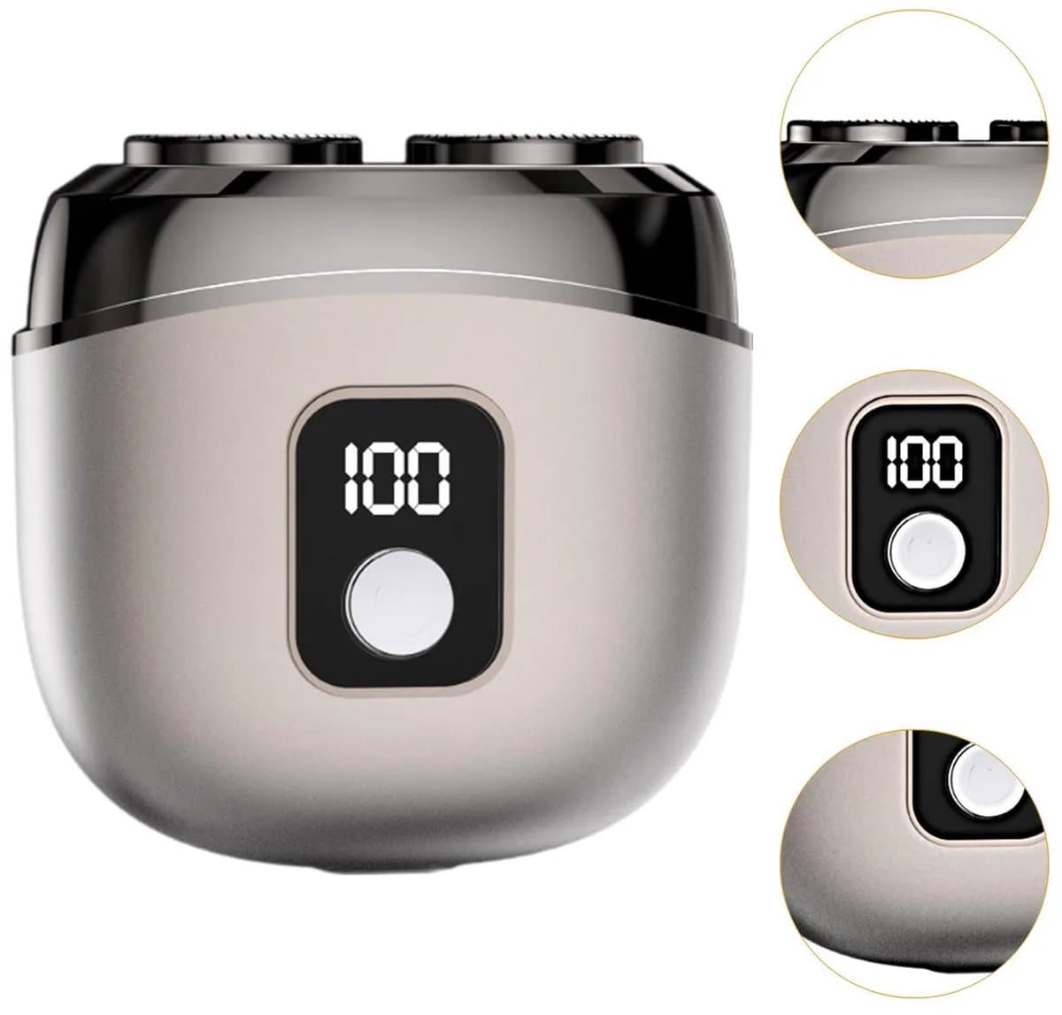 Mini draagbaar elektrisch scheerapparaat - Luxe grijs - Dubbele mesjes 8000 RPM - Behuizing van aluminiumlegering - Digitale batterij-indicator - Geschikt voor scheren op reis - Perfect cadeau