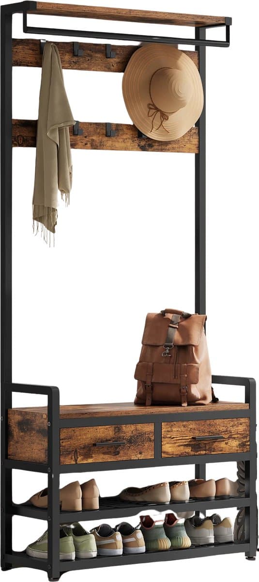 Jessi Store - Kapstok staand - Wandkapstok - Kapstokken - Met Schoenenrek - 2 lades - Kledingrek - Bovenplank - 30x80,4x181,6cm