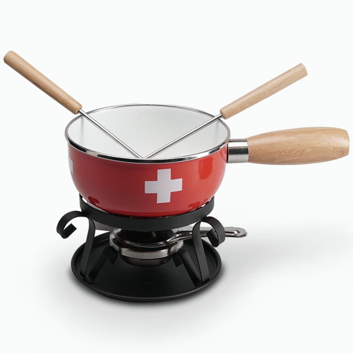 Nouvel Fondueset – Kaasfondue Set Geëmailleerd Staal - Fonduepan 1.5L - Incl. Fondue vorken - Inductie Geschikt – Compleet met Rechaud & Brander – Premium Zwitsers Design