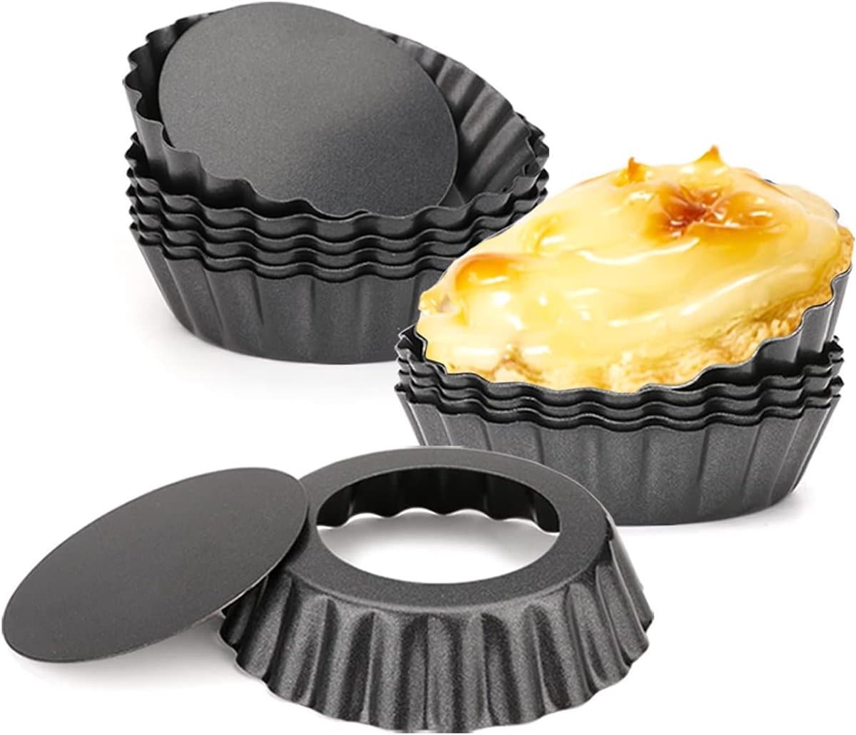 Twaalf Stuks Mini Taartvormen 7.5 Cm Met Uitneembare Bodem Carbon Staal Herbruikbaar Bakblik Voor Quiche Kaastaart En Desserts Cupcake Muffin Bakgerei