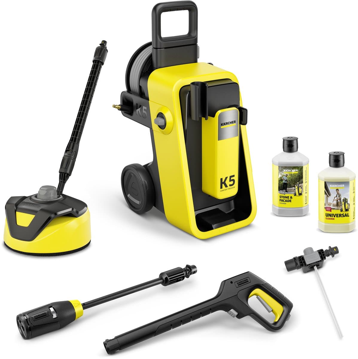 Kärcher K 5 Comfort Premium Home Hogedrukreiniger - 145 bar - 500 l/u - 40 m²/u - Terrasreiniger T 5 - Slanghaspel - 4-in-1 Spuitlans - App bediening - Geschikt voor oa. auto - terras - fietsen - motoren - tuinset en gebieden rondom huis
