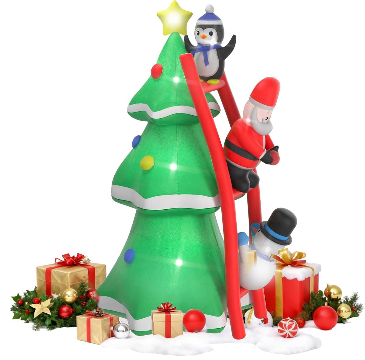 NAIZY Opblaasbare kerstboom met verlichting en stille ventilator 240 cm Opblaasbare kerstfiguren Kerstdecoratie Ornament voor binnen- en buitengebruik