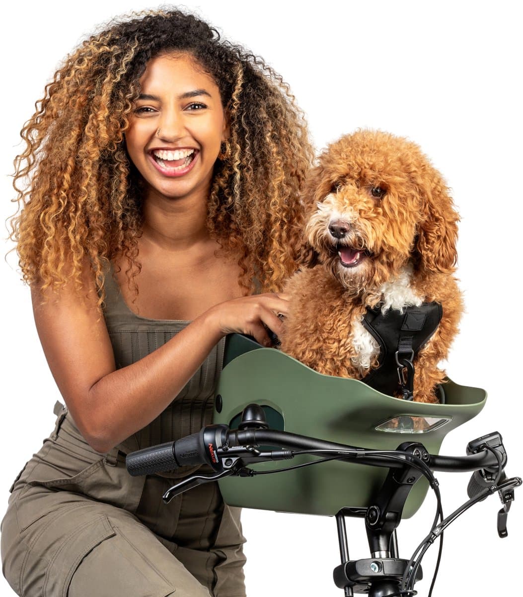 Kvisp® - Fietsmand voor Honden Voorop - Forest Green - S Harnas - Voor honden tot 12kg - Ook geschikt voor Elektrische Fietsen - Hondenmand Fiets - Veiligheid Voorop - Bekroond ontwerp