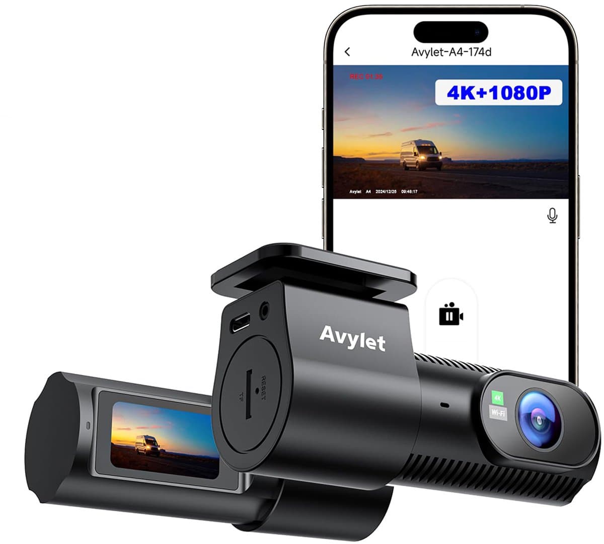 A4 Dual Dashcam voor auto - Ultra 4K & 1080P Dashcam - Voor en Achter Camera - WiFi en GPS - 3 inch met App - Full HD achter camera - FullHD resolutie - Night vision - G-sensor - loop recording