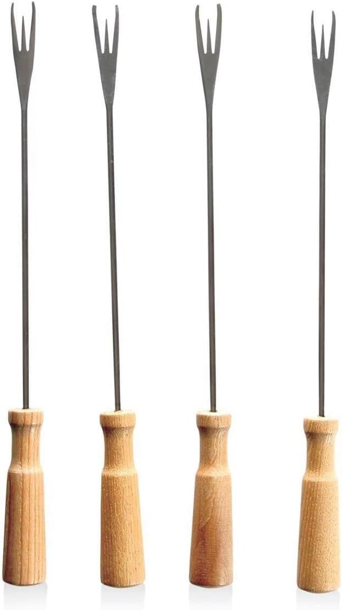 Set van 4 Kaasfondue Vorken met Extra Grip en Houten Handvat