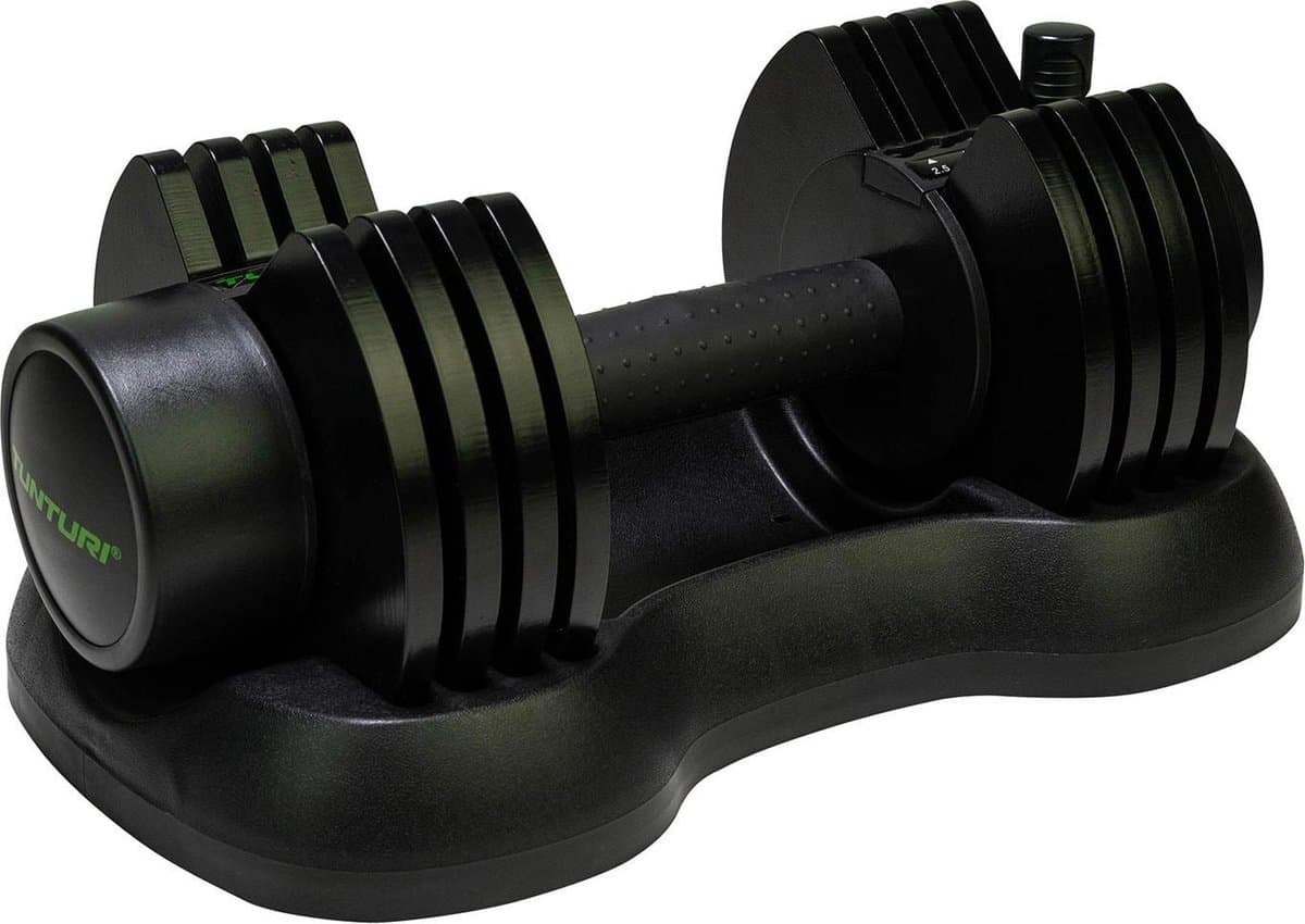 Tunturi Verstelbare Dumbel - Selector dumbbell - Halter - Verstelbaar van 2,5kg tot 12,5kg - Incl. gratis fitness app