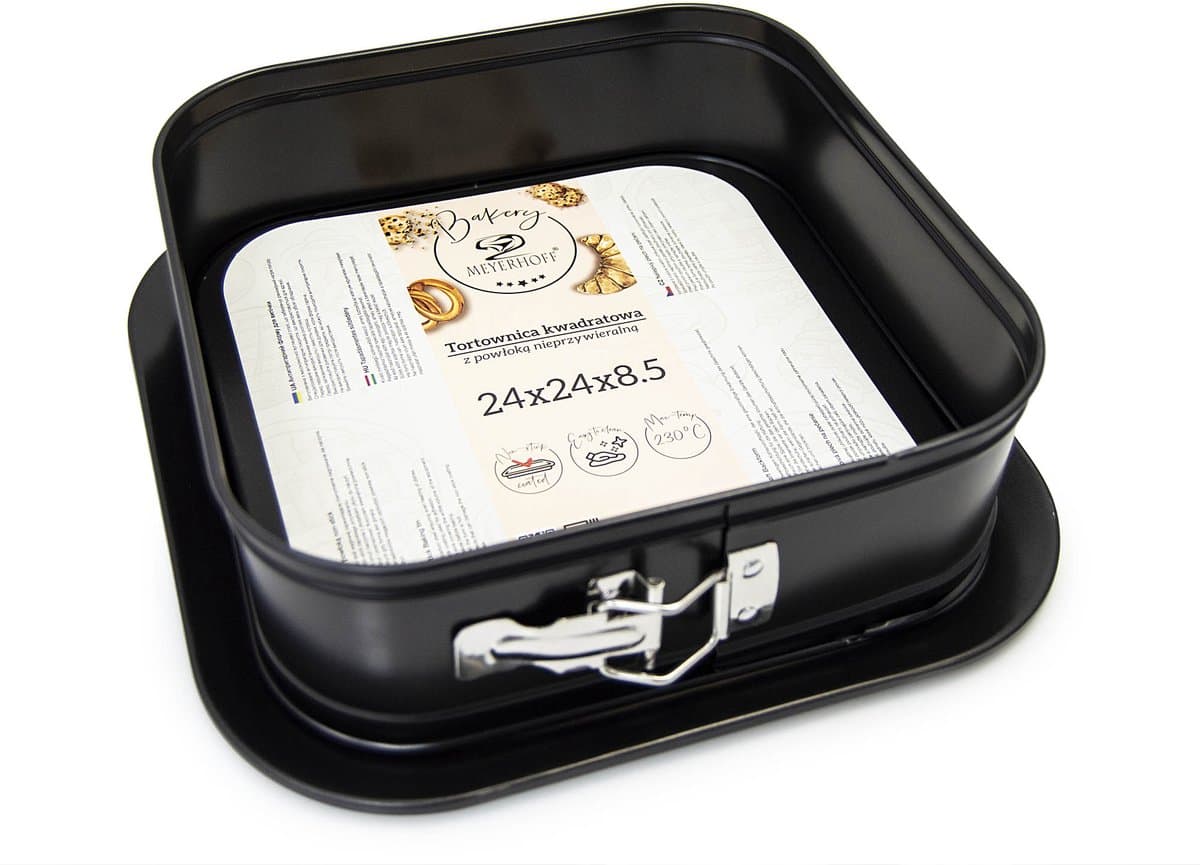 Meyerhoff Vierkante Springvorm 24 cm – Zwarte Non-Stick Bakvorm met Vaste Bodem – Taartvorm met Opstaande Rand – Voor Cake, Taart & Ovenschotels – Ovenbestendig