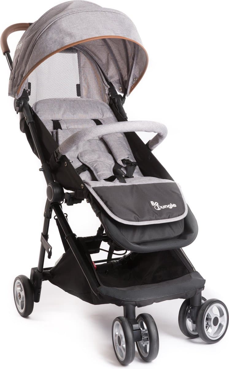 Bo Jungle - Buggy - Kleine Kinderwagen - Plooibuggy - Licht 6,34 kg - Met rugzak voor op het vliegtuig - Verstelbaar en Wendbaar - Omvormbaar tot draagmand - Met zonnekap en muggengaas - Genius Reversible Stroller Licht Grijs