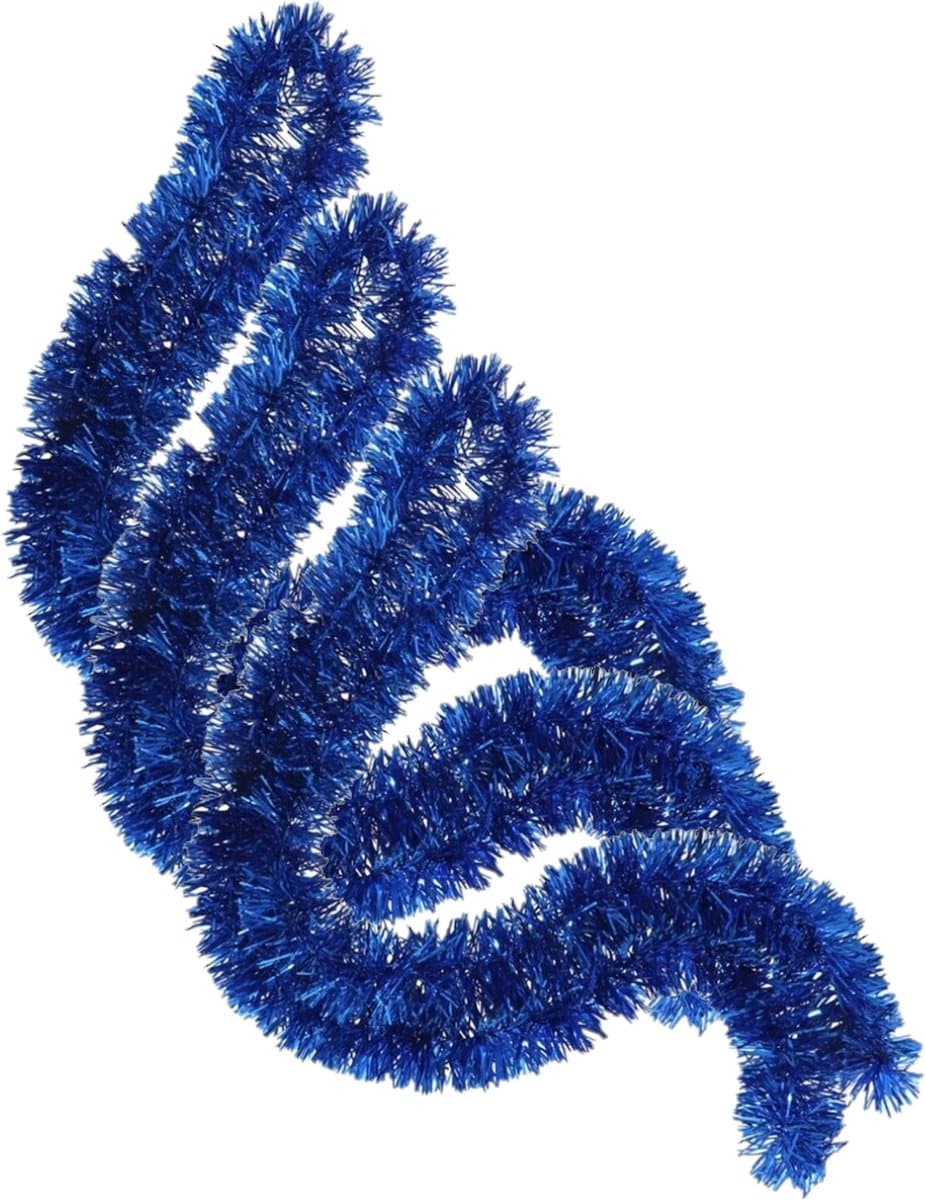 Kerstslingers - 3x stuks - glitter blauw - folie lametta - 180 x 7 cm - kerstboom versiering / guirlandes - folieslinger - kerstversiering