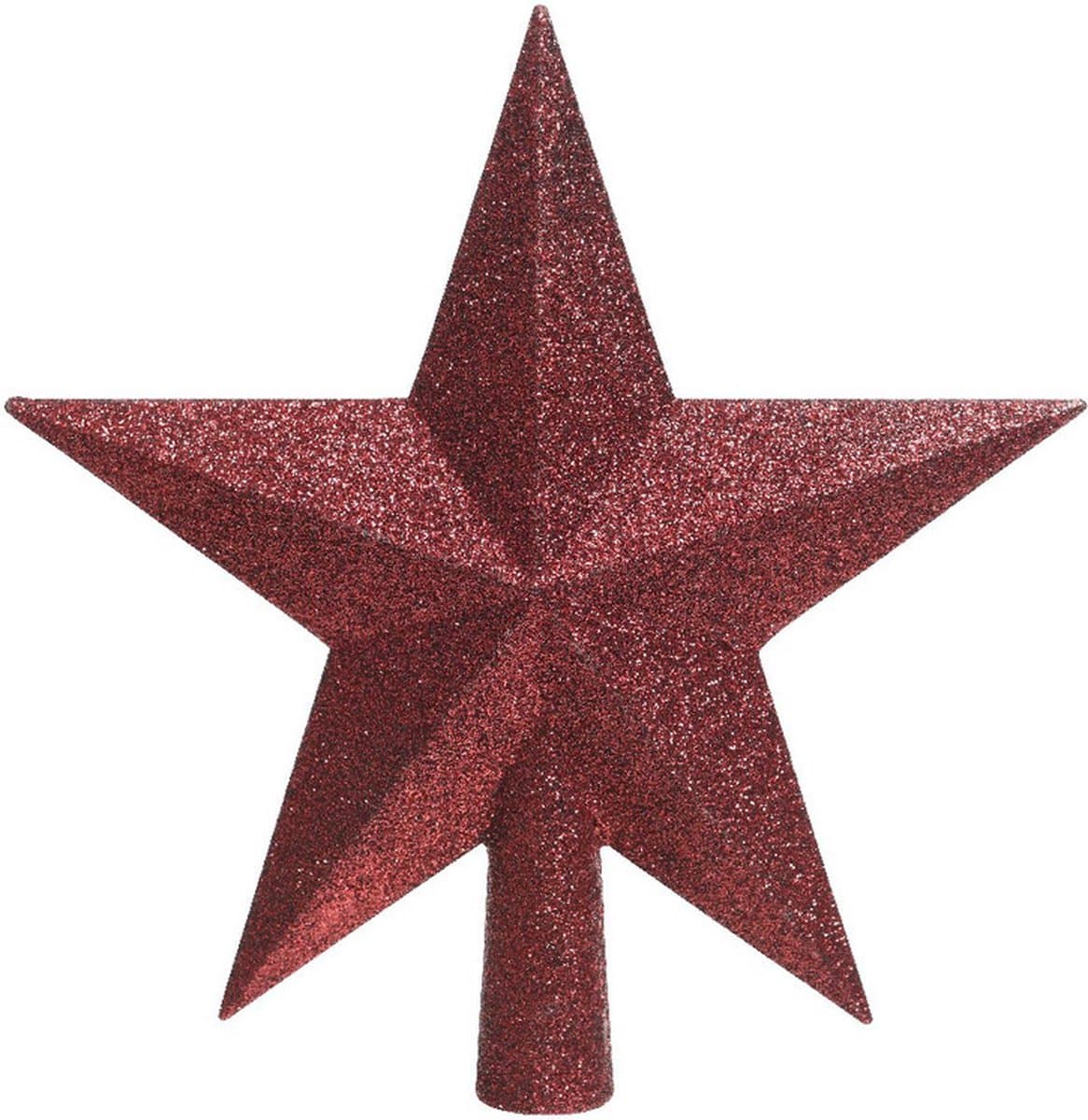 Decoris kerstboom piek - ster vorm - donkerrood - glitter - 19 cm - kunststof - kerstpiek