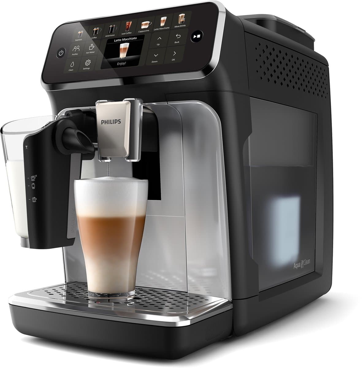Philips 4400 Series - Espressomachine - 12 Warme & Koude Dranken - LatteGo Melksysteem - 40% Stiller - QuickStart - AquaClean Filter - Volautomatisch - Zwart & Zilver - Koffiemachine met bonen - EP4446/70