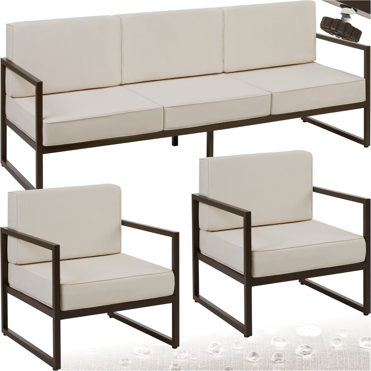 tectake® Tuinset Comosa - Loungeset voor 5 personen - Tuinbank - Loungebank en Twee Loungestoelen - Tuinstoelen met Waterafstotende en Ultradikke Kussens - Draagkracht 117 kg per Zitplaats - Bruin/Beige
