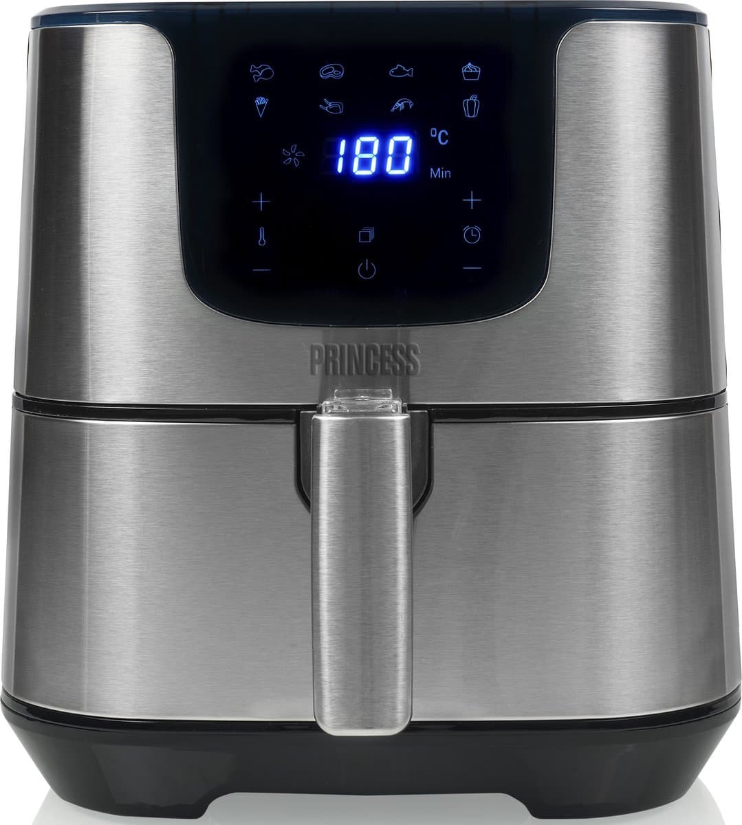 Princess Digitale Airfryer Deluxe XXL 182060 – Heteluchtfriteuse - 5.5 liter - 8 voorgeprogrammeerde programma’s - Inclusief airfryer mandje - RVS
