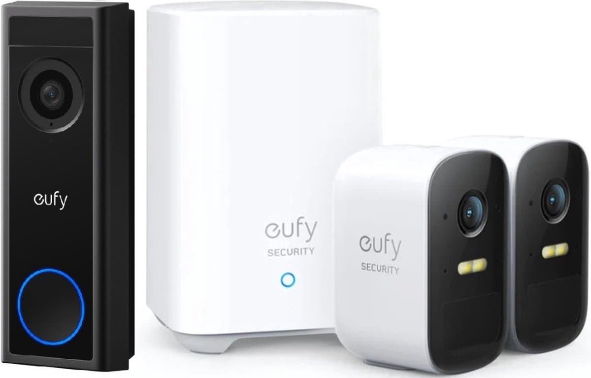 eufy 2K FHD Video Deurbel met Nachtzicht + eufy 2C Draadloze Beveiligingsset - Inclusief Homebase2 en 2 Camera's - Wit- Video doorbell Bundel