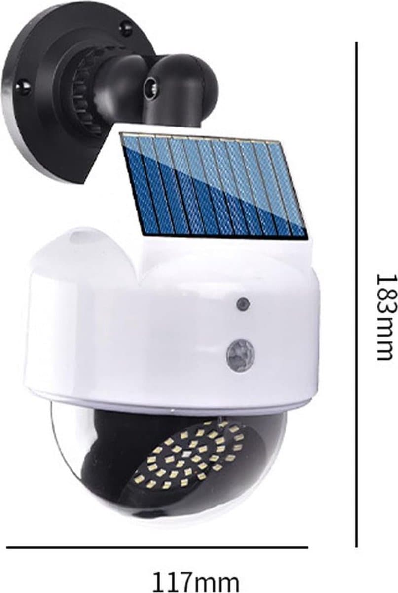 Bera Home - Solar Dummy Camera met Bewegingssensor - Nep Beveiligingscamera Buiten - Zonnepaneel Gevoed - 3 Verlichtingsmodi - IP66 Waterdicht - Ideaal voor Huis, Tuin, Veranda, Garage & Oprit - 1 Stuk