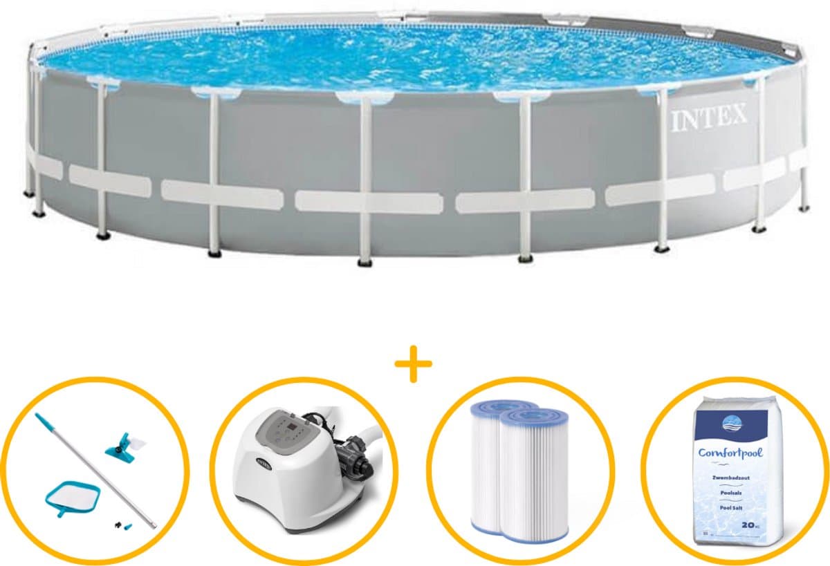 Intex zwembad 610 x 132 rond | Prism Frame met filterpomp | Rond | Zwembadpakket | Twee extra filters | Zoutwatersysteem + vijf zakken zout | Onderhoudsset