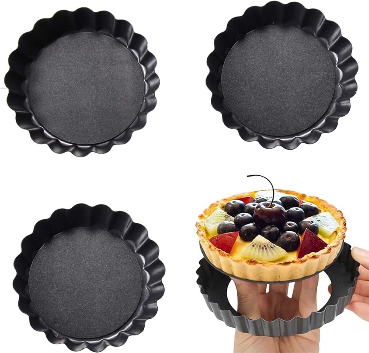 Quichevormpjes - Met Losse Bodem - 4 Stuks - Gebak Vormen -Taartvorm - Cakevorm - Taartpan - Fruitcakevorm - Taartbodemvorm - Eiertaartvormen - Quichepan - Bakspullen - Bakplaat - Ronde Bakvorm - Antiaanbaklaag - ø 10.5 Cm