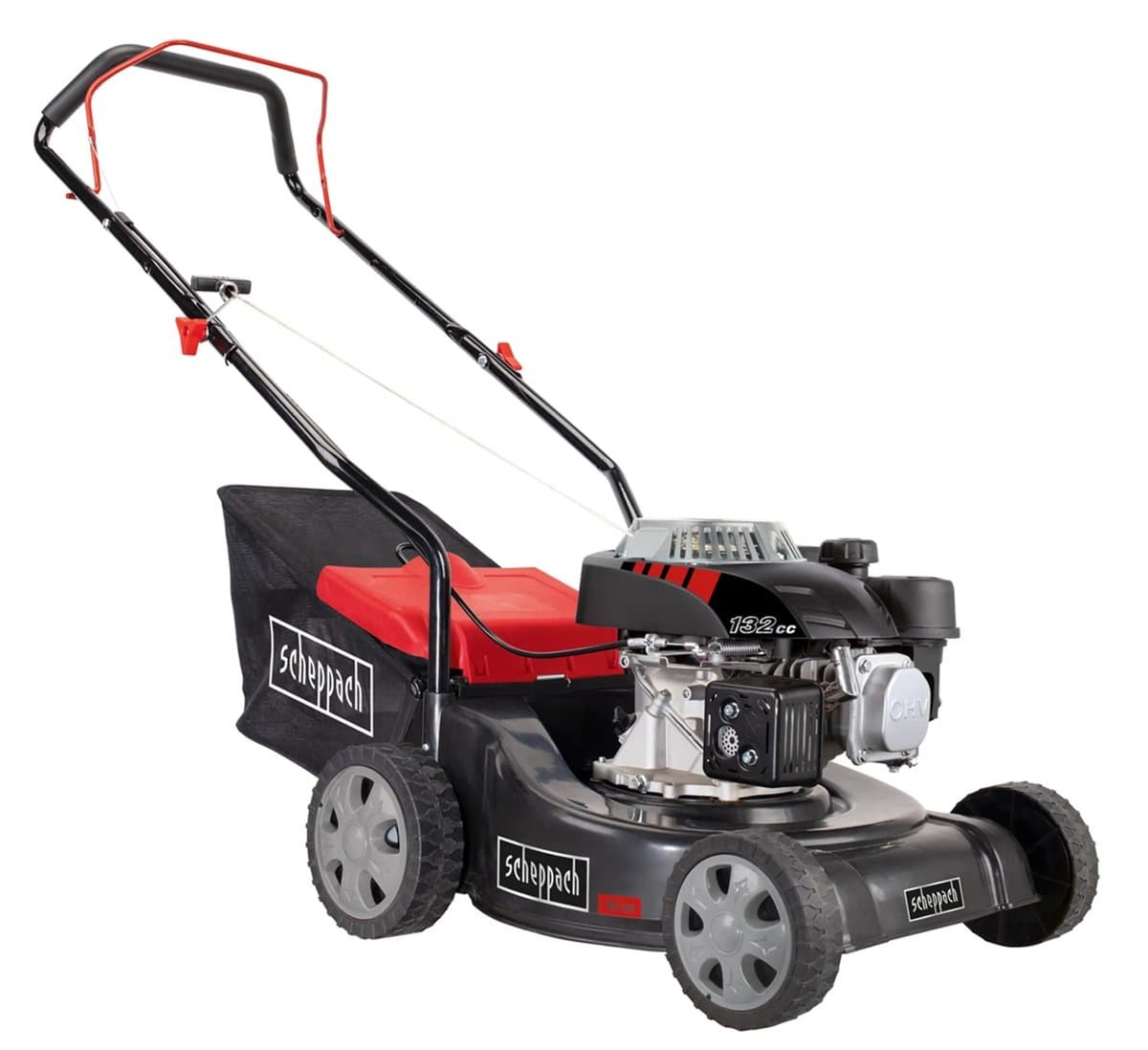 Scheppach Grasmaaier Benzine MP132-40 - 40cm maaibreedte - 4-takt - 131cc - 3,3pk - In 3 maaihoogtes instelbaar: 30-66mm - Voor tuinen tot 600m² - met 35L opvangbak