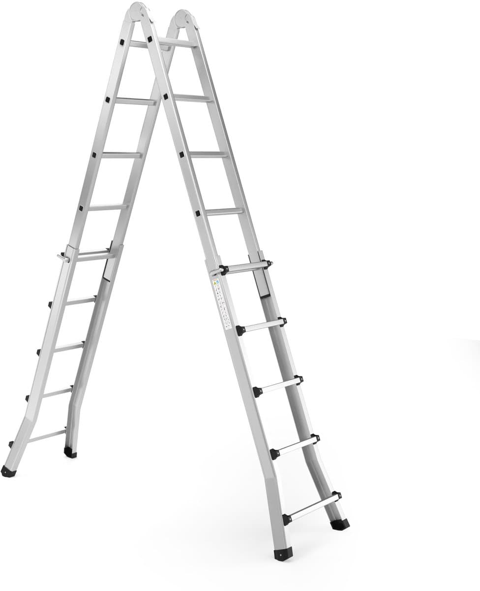 RMBO - Uitschuifbare Vouwladder 4x5 - Vouwladder - Multiladder - 5,10 m lang - Compact en Draagbare ladder - Geschikt voor Particulier en Professioneel Gebruik - Max. Belasting 150 kg, EN 131.6