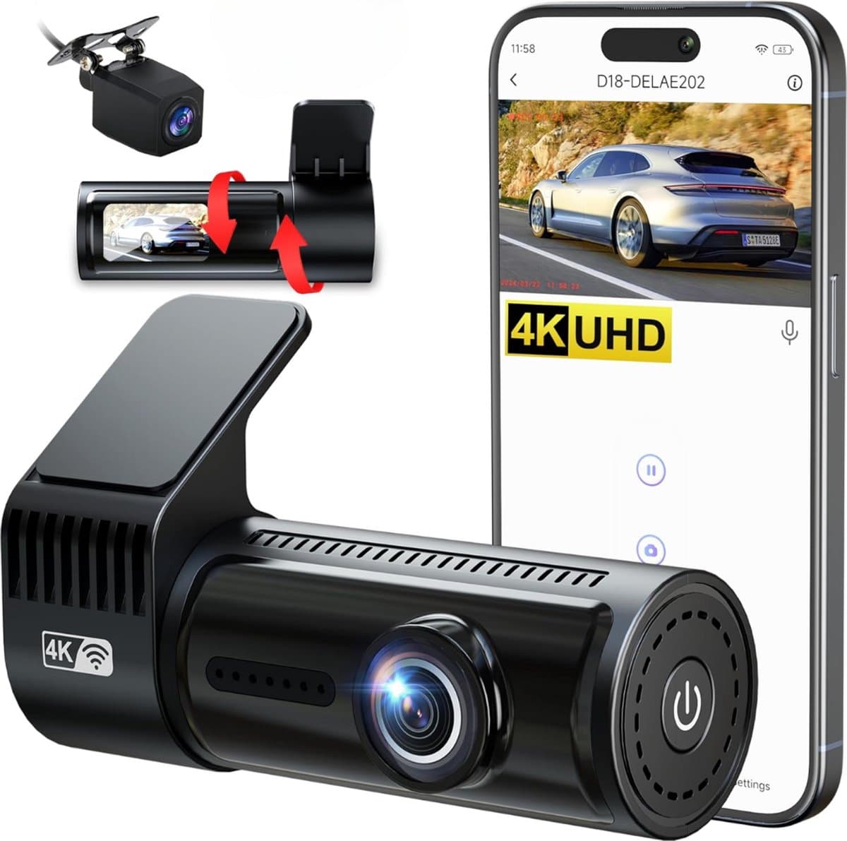 Dashcam - Daschcams - Auto - Camera - Vooruit - Achteruit - Video - Autobeveiliging - Parkeerbeveiliging - Recording - Dag en Nacht - Schadepreventie