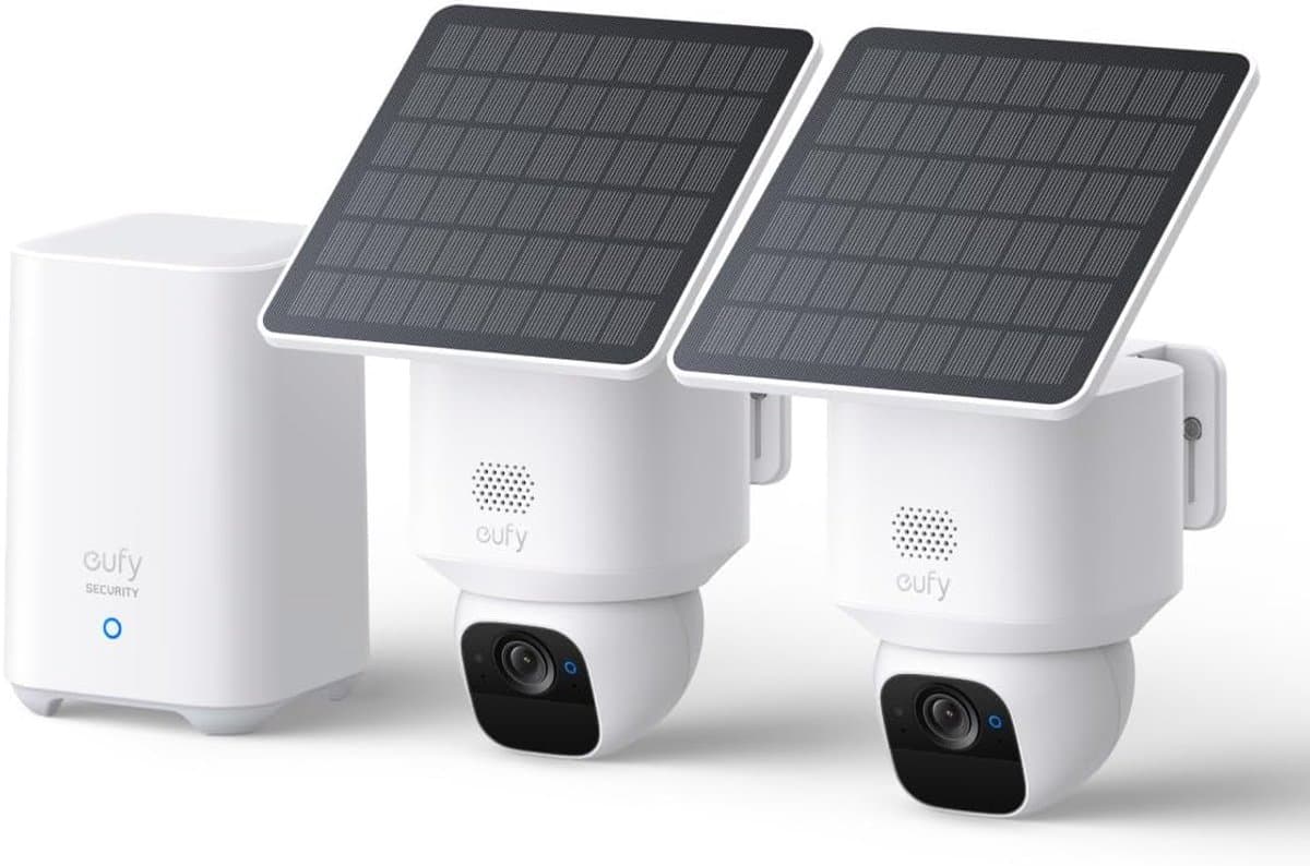 eufy SoloCam E30 2-Cam Kit, 360° PTZ beveiligingscamera, HomeBase 2, 2K HD, 70° tilt, AI-tracking, zonne-energie, geen ABO-kosten
