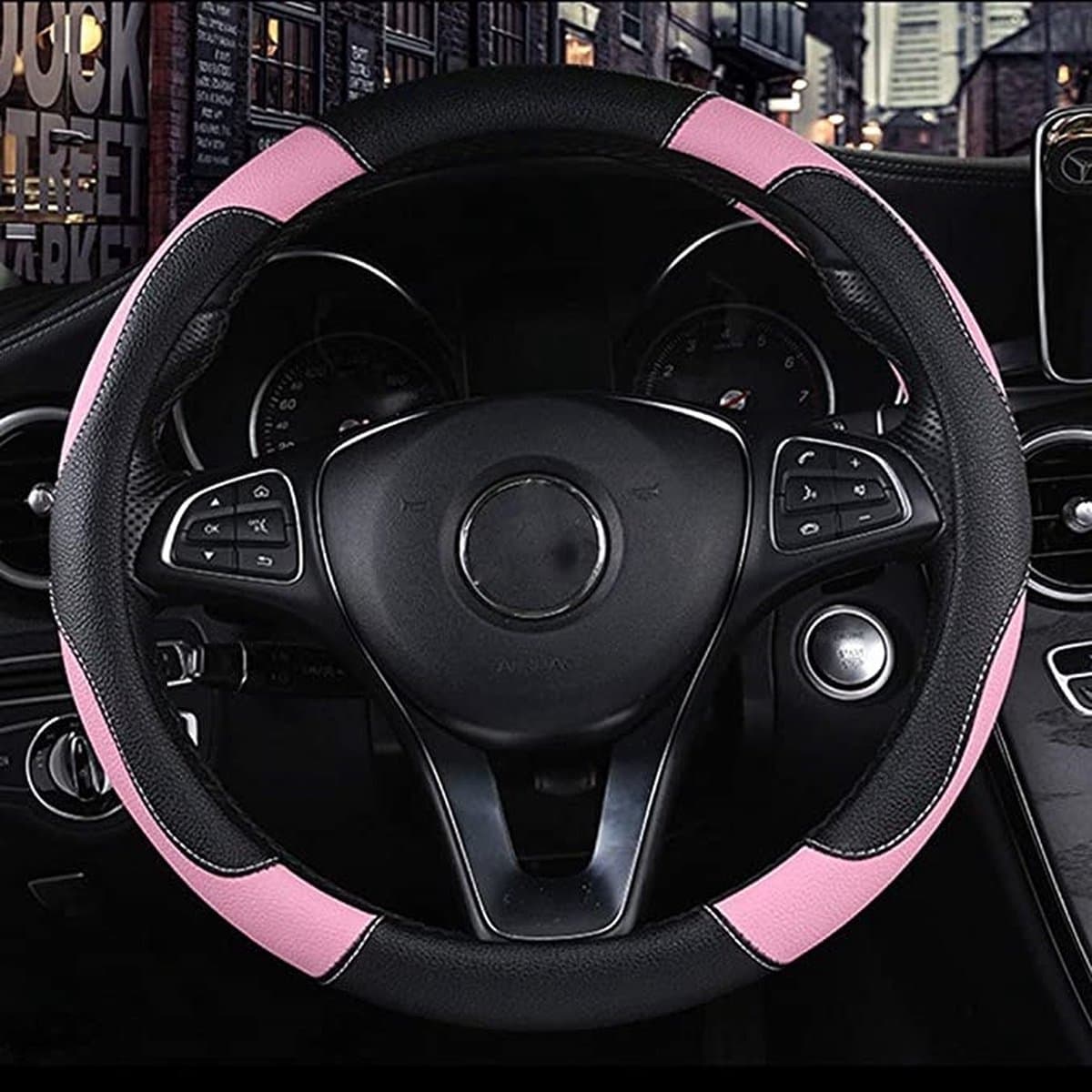 Auto Stuurhoes Ademende Anti Slip Pu Lederen Steering Covers Geschikt 37-38Cm Auto Decoratie Koolstofvezel