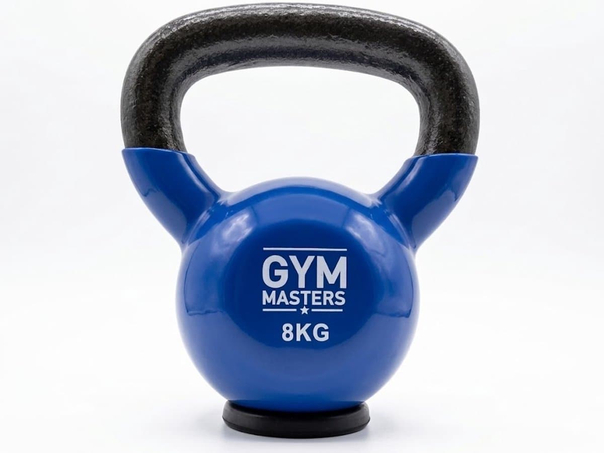 Gym Masters Kettlebell 8 kg – Vinyl Kettlebell met Rubberen Bodem – Optimale Vloerbescherming & Veilig Trainen – Premium Grip – Thuis Fitness