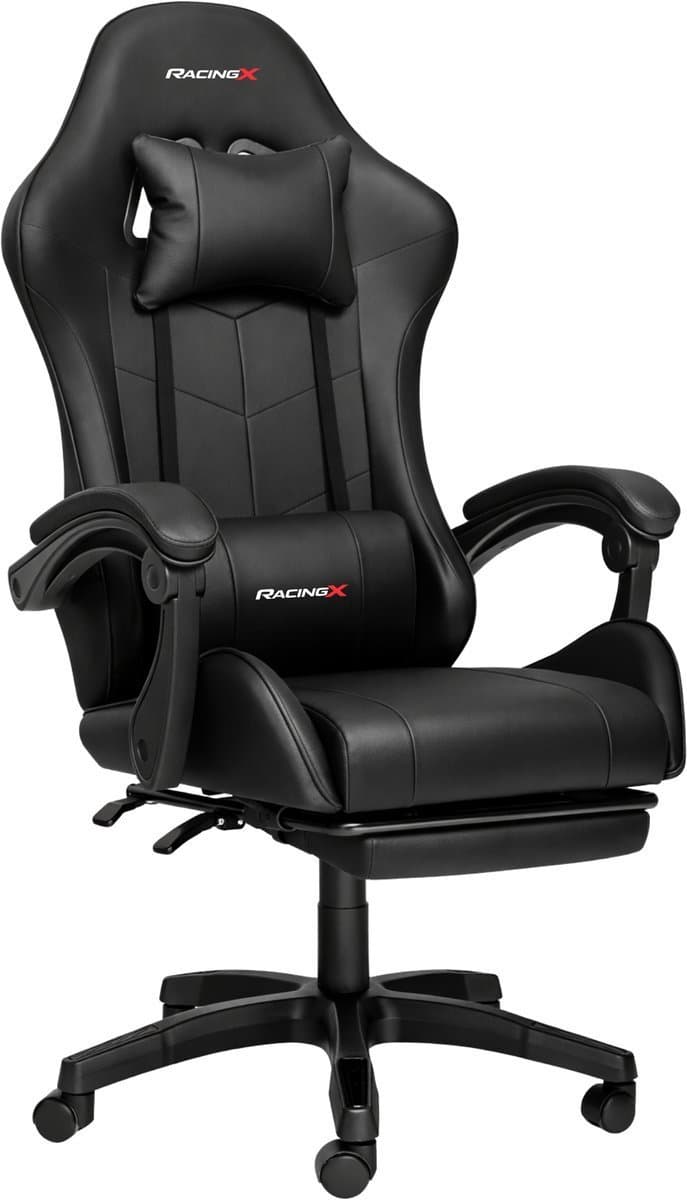 RACINGX- Game Stoel Met Voetsteun - Gaming Stoel - Ergonomische Bureaustoel - Gamestoel - Verstelbaar - Gaming Chair - Zwart