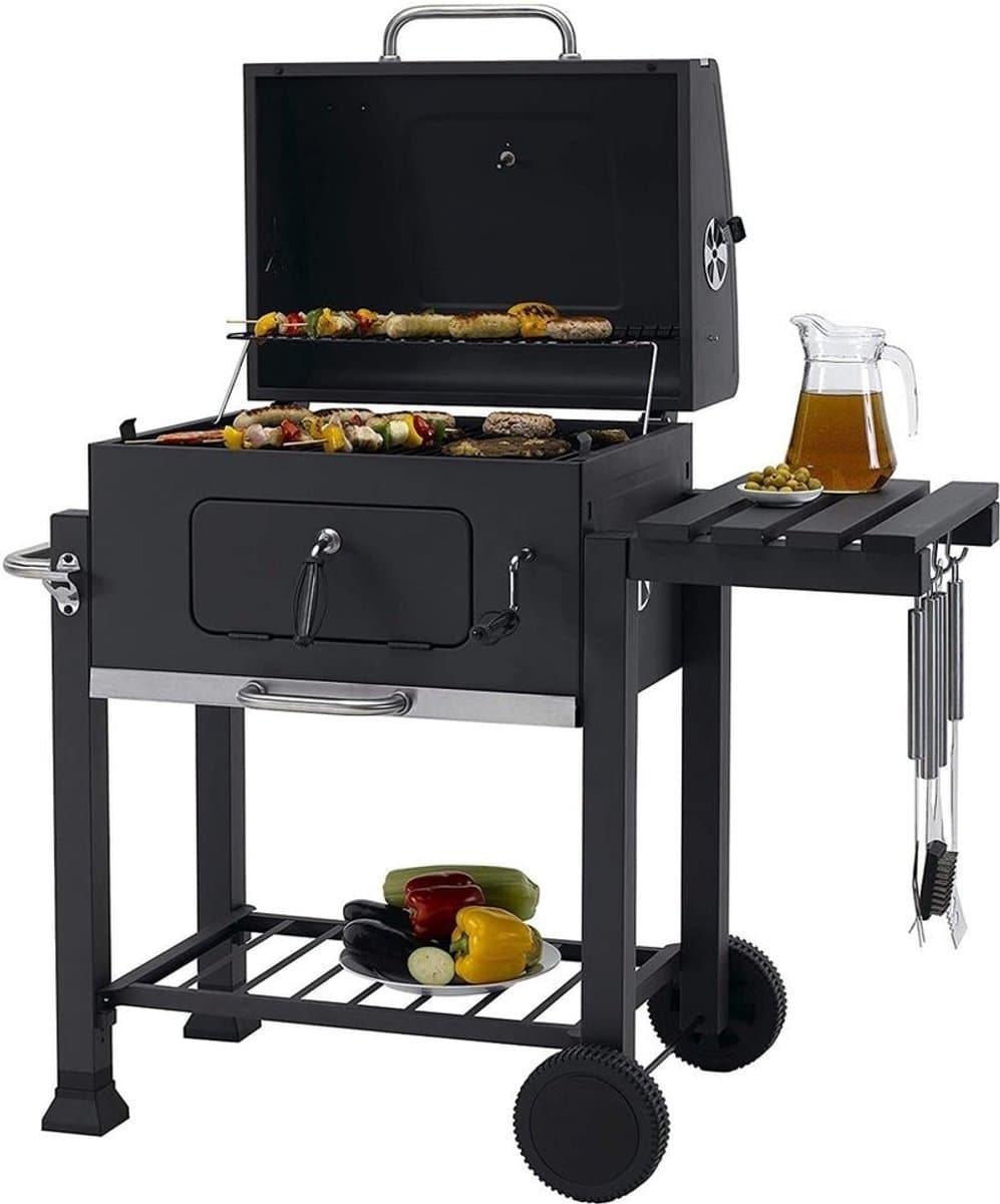 EVIQ - BBQ houtskool XL- Smoker Barbecue Valencia 2026 model - Barbeque Verstelbaar kolenrooster - Barbecues Zwart