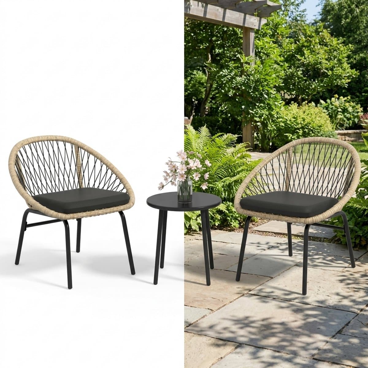 Balkonset 2 personen - Tuinset - Bistroset - Bruin - Weerbestendig - 3 delig - Tuintafel en 2 stoelen - 2 personen - Gecoat staal - Onderhoudsvrij staal
