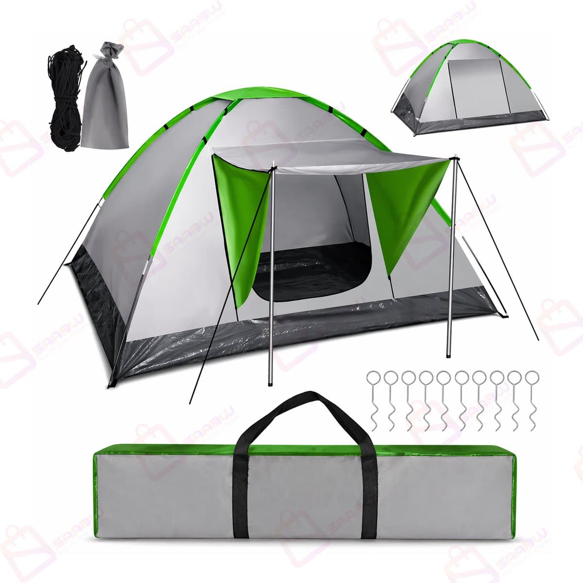 4-Persoons Camping Tent Montana – Waterdicht 5000mm met Luifel & Muskietennet – Lichtgewicht Koepeltent – familie tent – Inclusief Draagtas – 200 x 200 x 110 cm – 50078