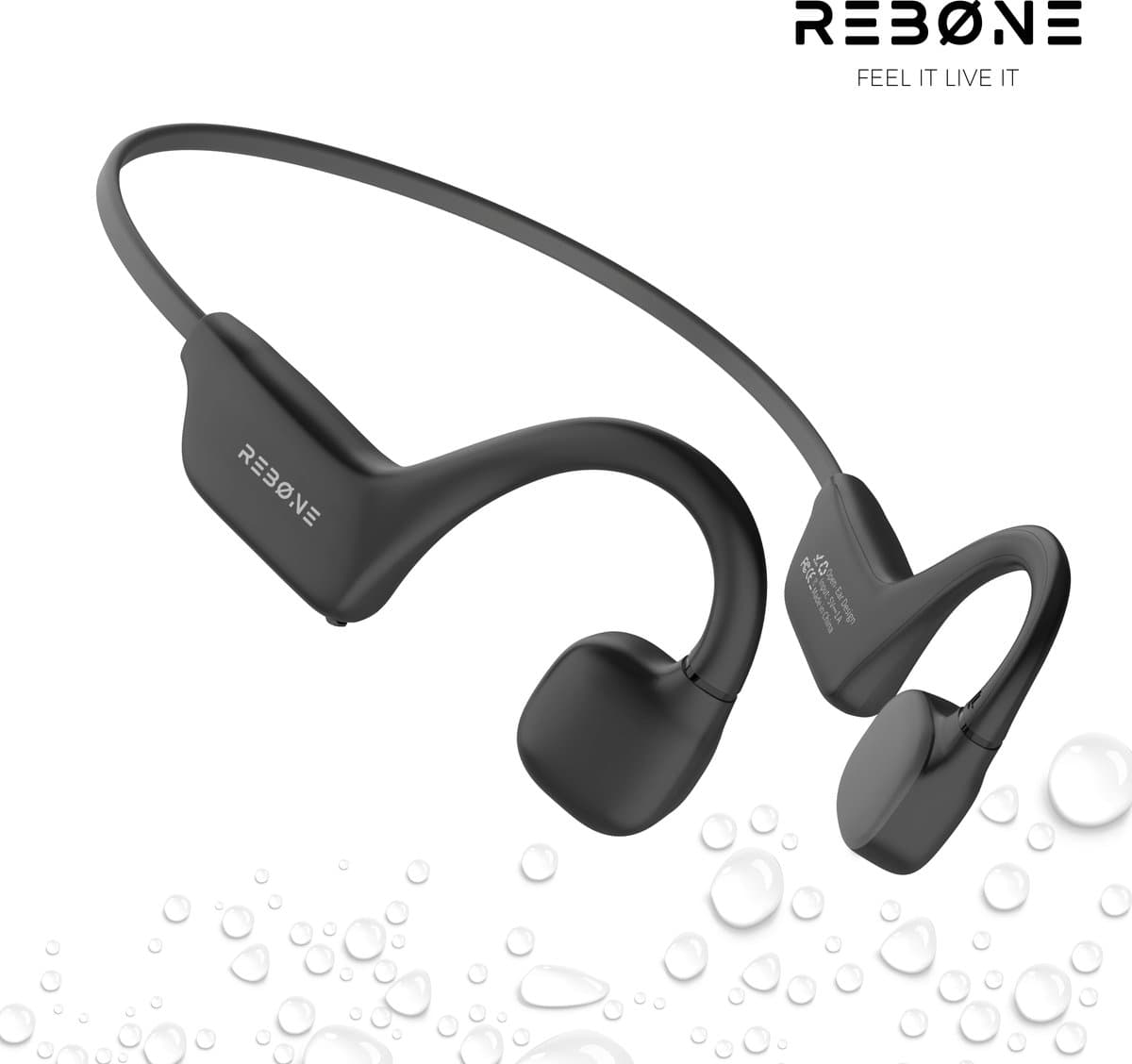 REBØNE Core Bone Conduction Headphone - Sport Oortjes Draadloos - Hardloop Hoofdtelefoon - Draadloze Bluetooth Koptelefoon - Sportoordopjes - Draadloos - Hardlopen - Open Ear - Wireless - IPX5 waterdicht / Zwart
