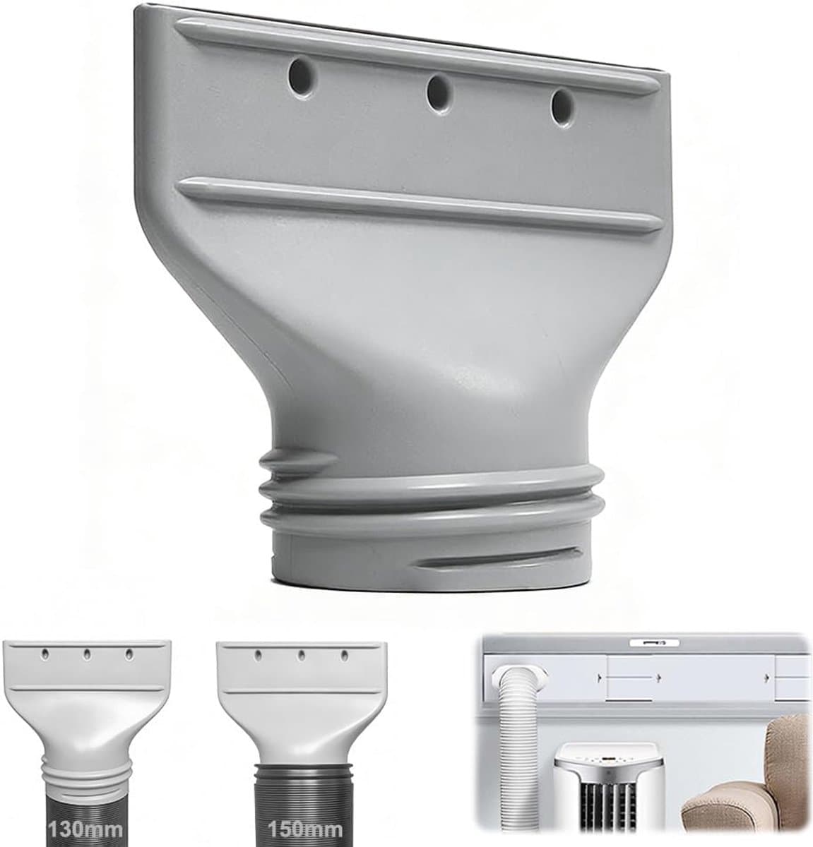 Koppelstuk Mobiele Airco Afvoerslang - Voor Ø13-15cm - Platte mond - Luchtafvoerslang - voor afvoerbuis, afzuigkap, pvc-airconditioning, slangverlenging - 1 stuk - grijs