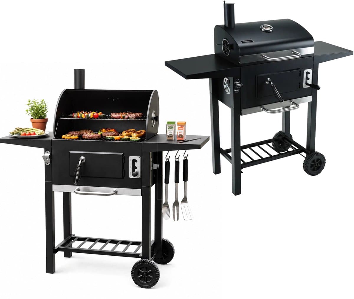 Klausberg Houtskoolbarbecue met Deksel en Thermometer - 42 x 30 cm - Verrijdbare BBQ met Zijtafels