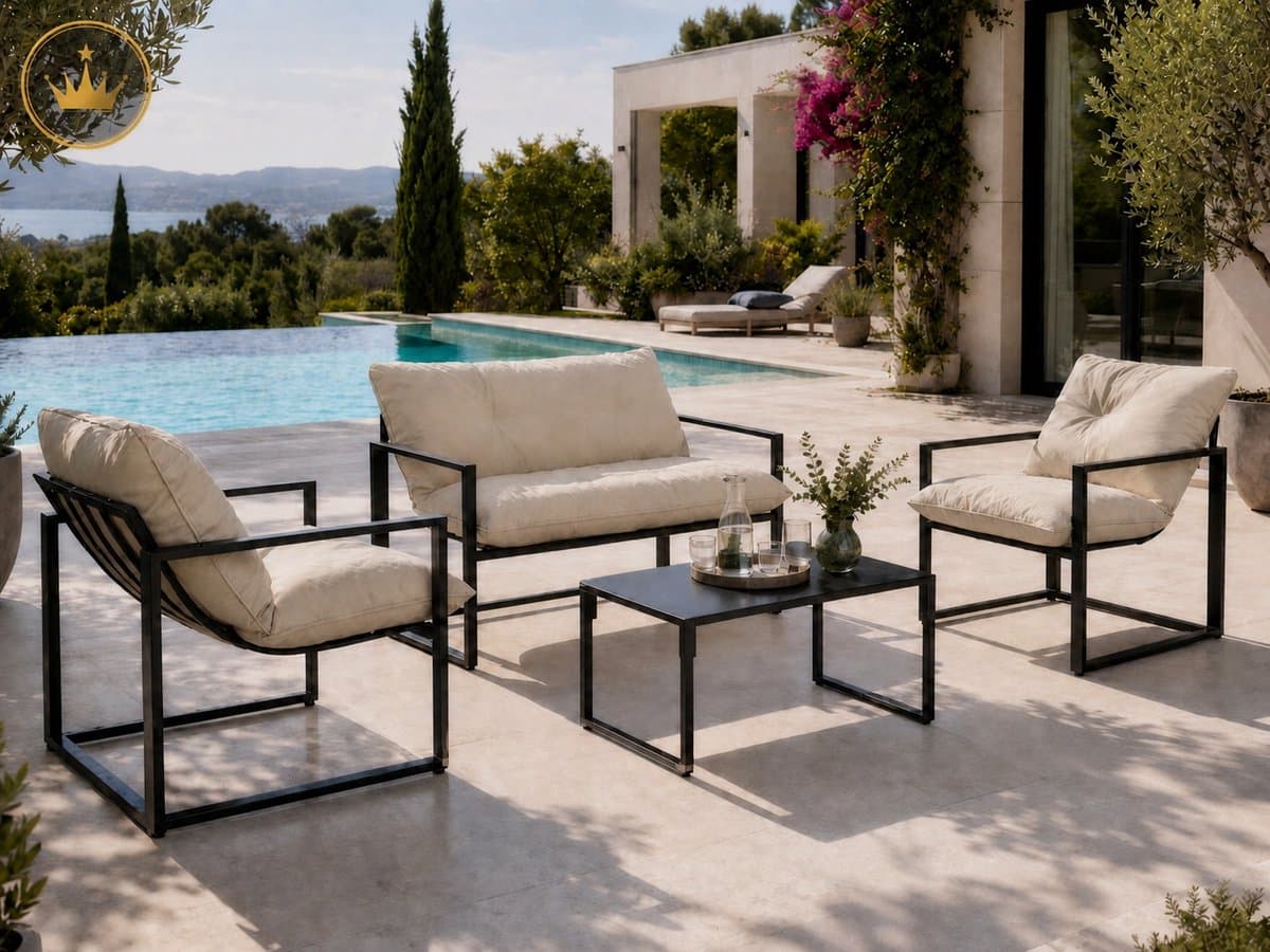 Tuinloungeset 4-delig - 2-zitsbank - 2 fauteuils - Staal - Zwart/Beige