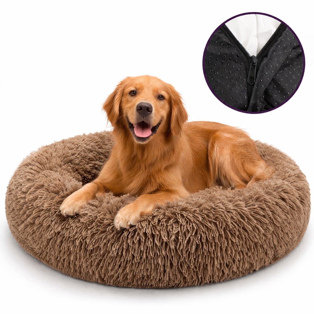 Behave Hondenmand Deluxe - Maat S - 50 cm - Hondenkussen - Hondenbed - Donutmand - Wasbaar - Fluffy - Donut - Bruin