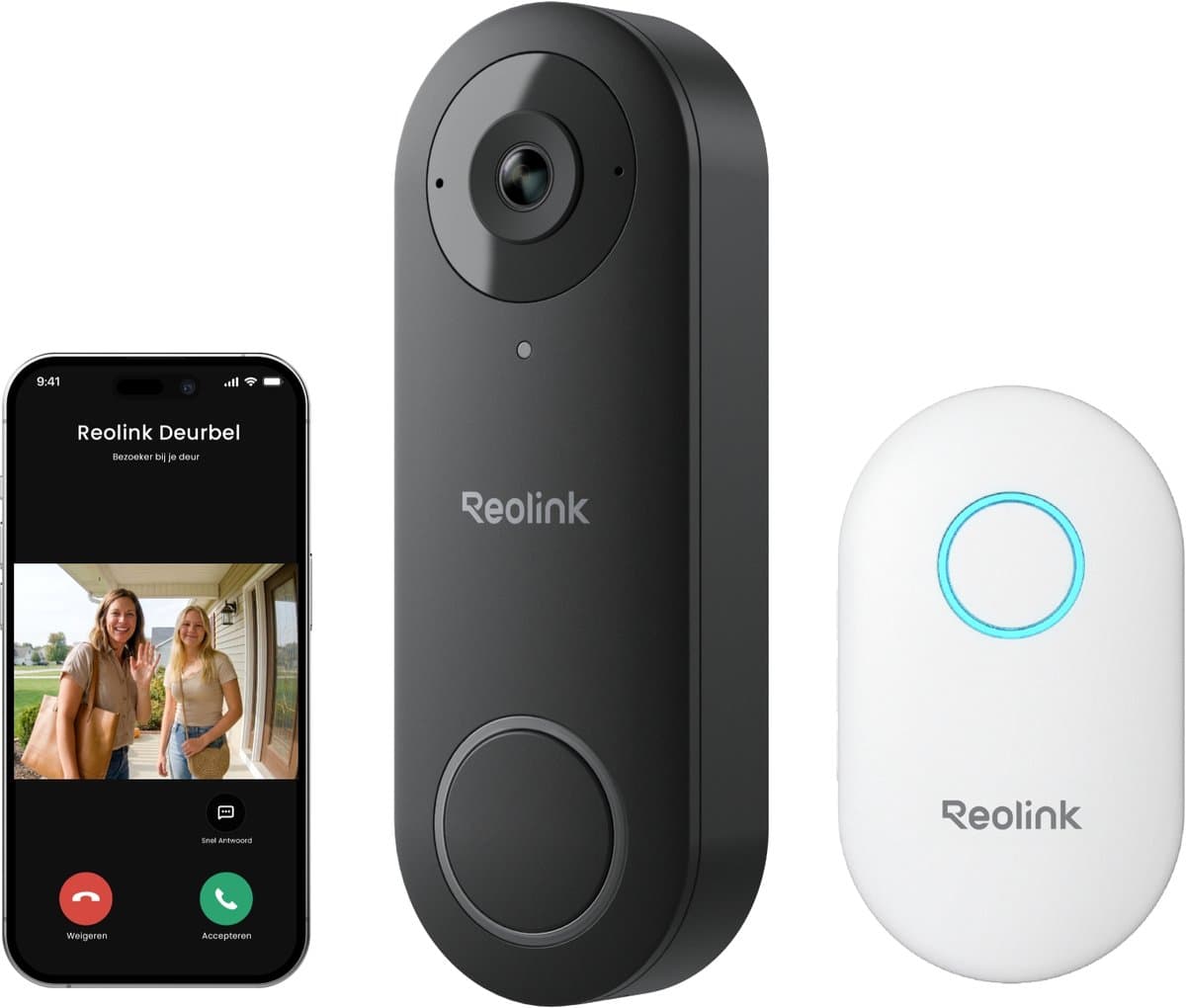 Reolink Videodeurbel D340W Bedrade Voor Buiten - 2K 5MP - 4:3 Breedbeeld - Dual-band wifi - Lokale Opslag - Tweewegaudio - Slimme Detectie-1-pack Met Chime