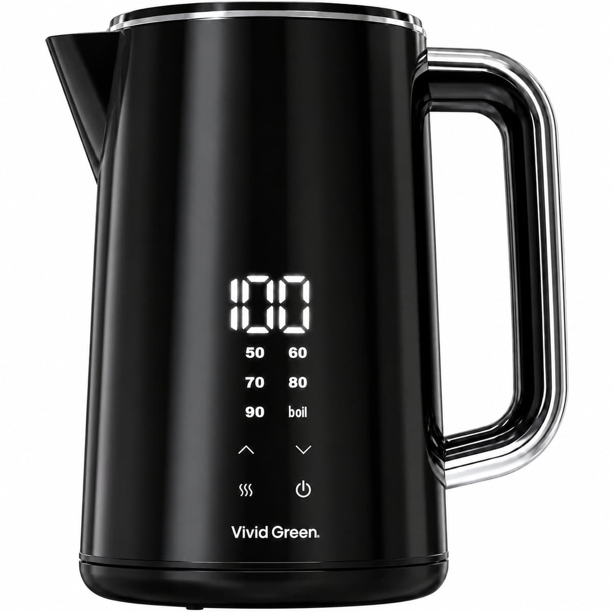 Vivid Green 2200W Waterkoker - 1.7L - Instelbare Temperatuur - BPA-vrij - Dubbelwandig - Warmhoudfunctie - Elektrisch - RVS - Zwart