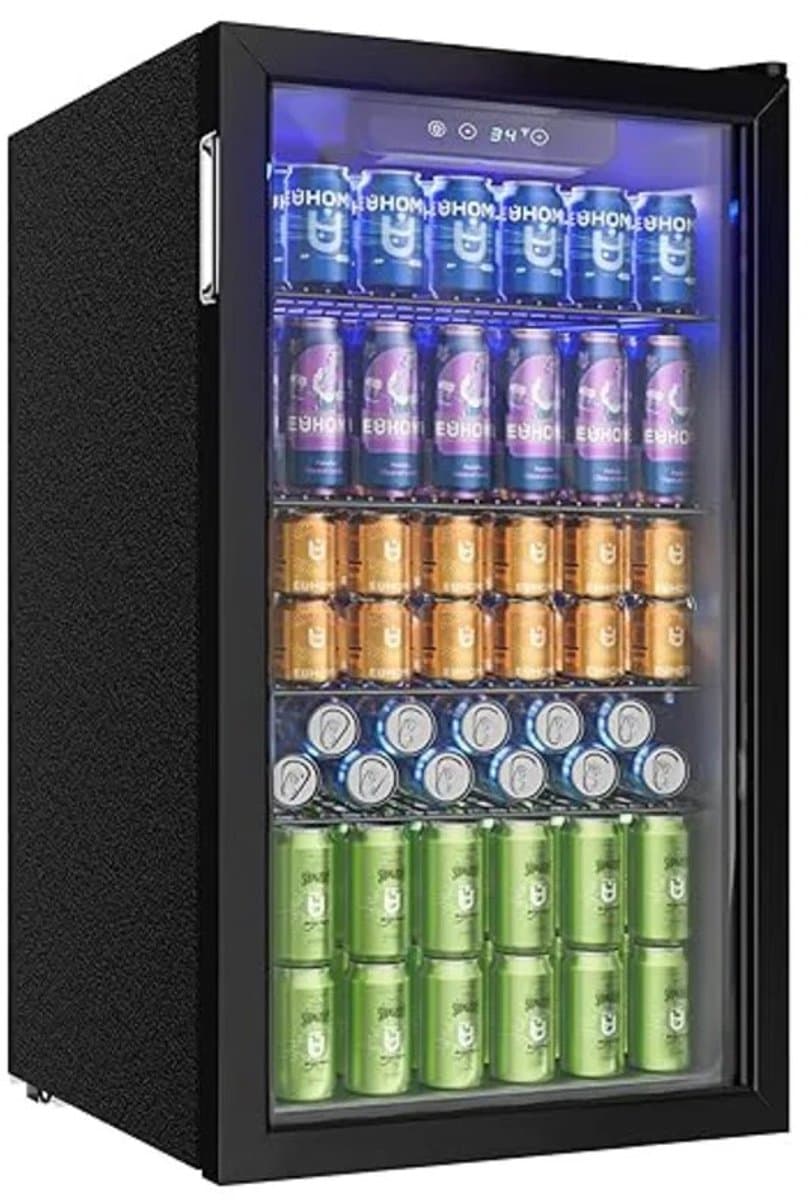Norvia - Drankenkoelkast - Koelkast - Drankkoelkast - 90L - Glazen Deur - Verstelbare Planken - Stil - LED Verlichting - Zwart