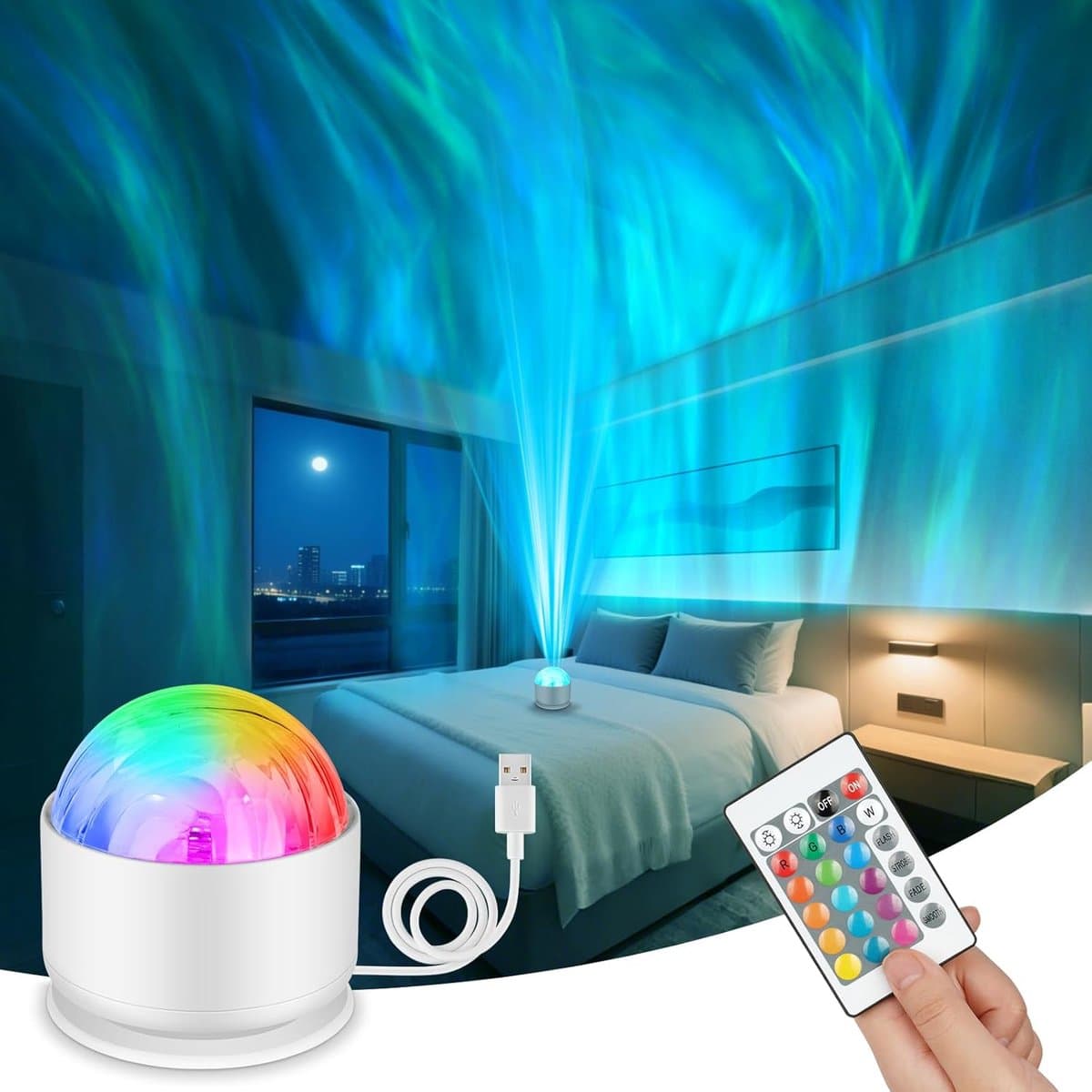 Noorderlicht Projector, 3 in 1 LED Sterrenhemel Projector, USB Aangedreven Dimbaar Aurora Licht met 16 Lichteffecten, 4 Lichtstanden voor Slaapkamer Party Game Room (Normale Versie)