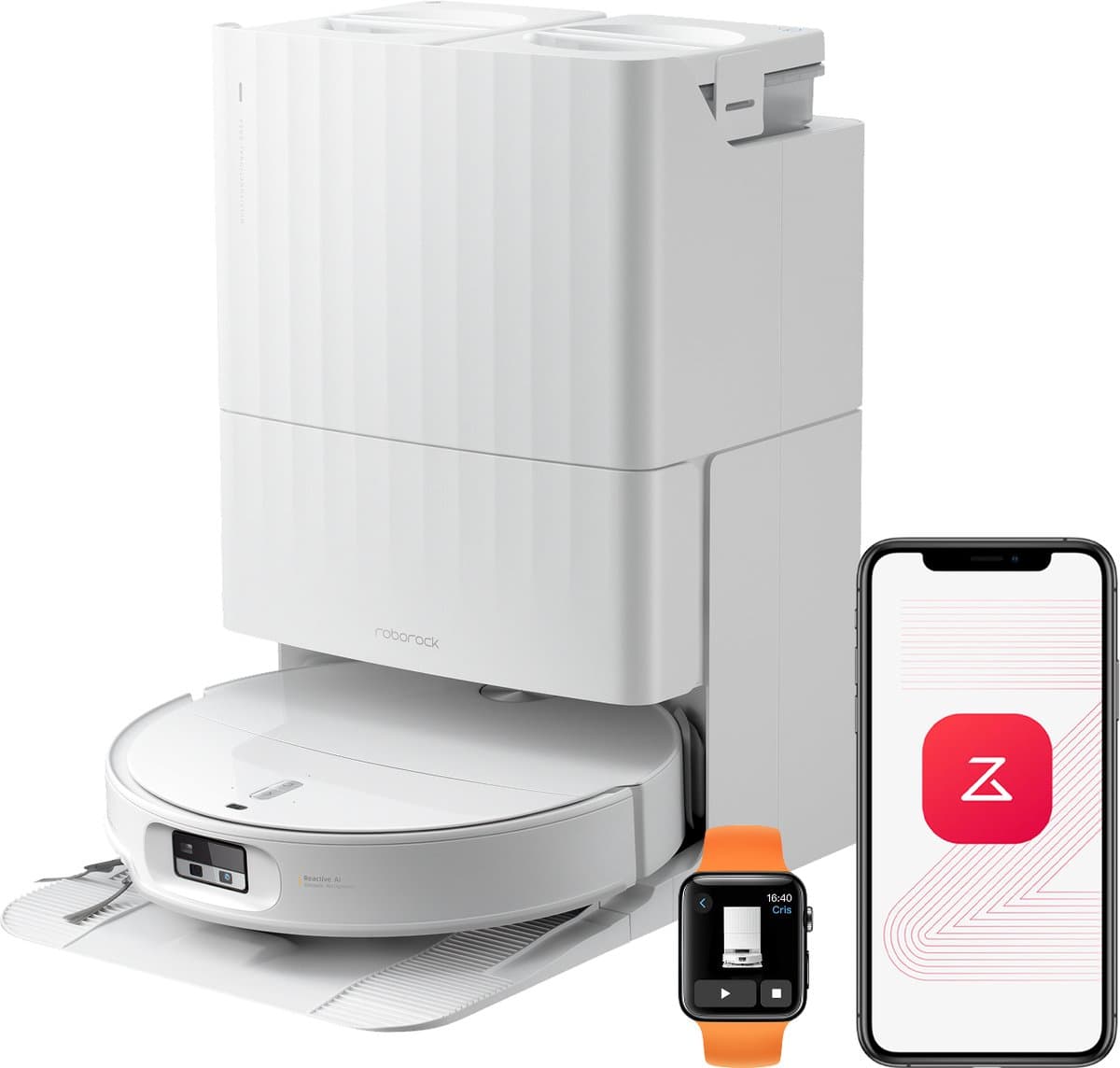 Roborock Qrevo Edge 2-robotstofzuiger-25.000 Pa-7,98 cm ultraslank ontwerp-12 mm dweilheffing-80℃ Warmwatermopwas&Zelfreinigend Station-FlexiArm Technology-RetractSense navigatiesysteem-dubbel anti-klitssysteem-Reactieve AI en Roborock app-bediening.