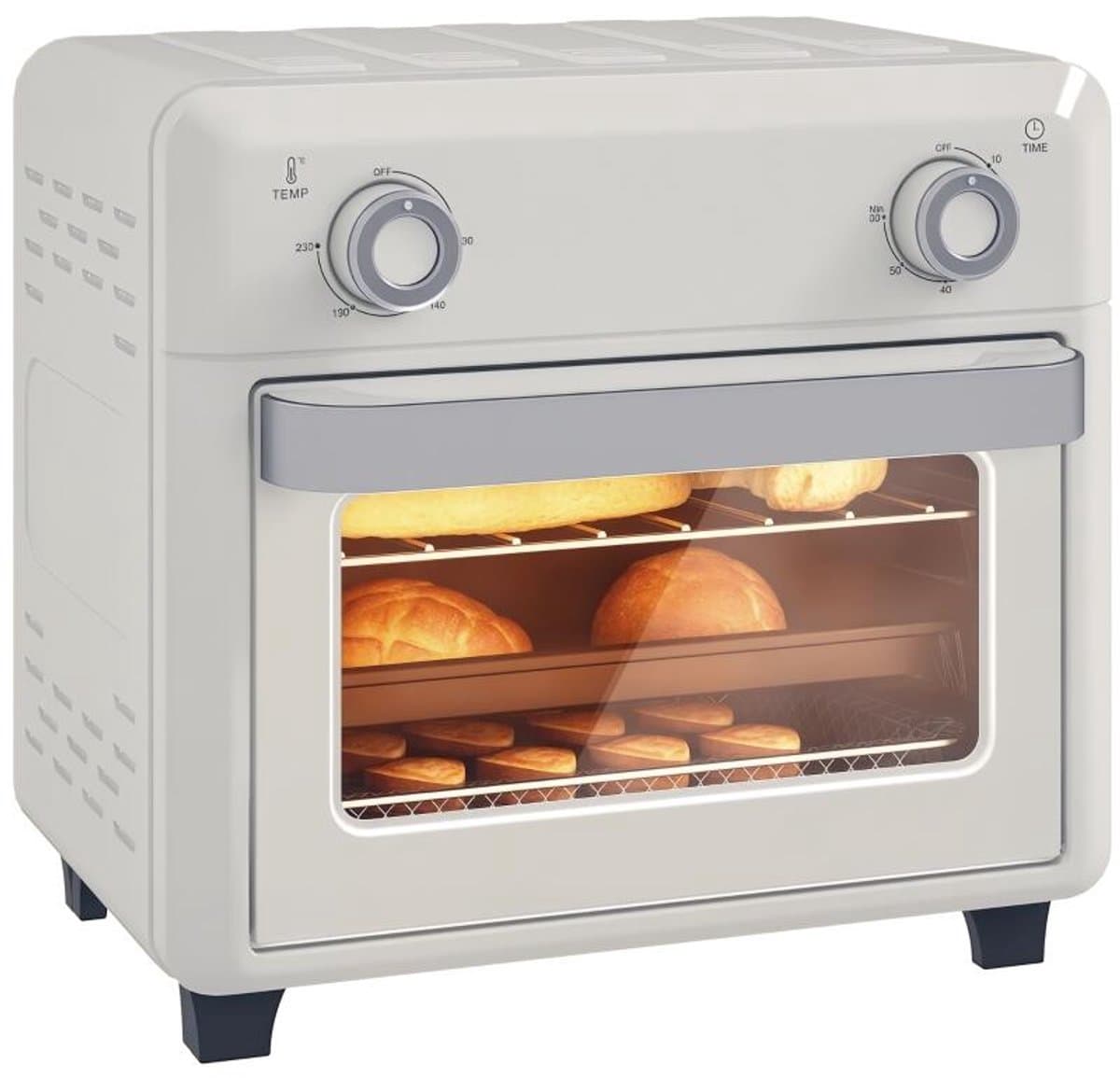 10L Mini Heteluchtoven & Airfryer, 1000W met Timer, voor Frituren, Grillen & Bakken, Vaatwasserbestendig, Crèmewit