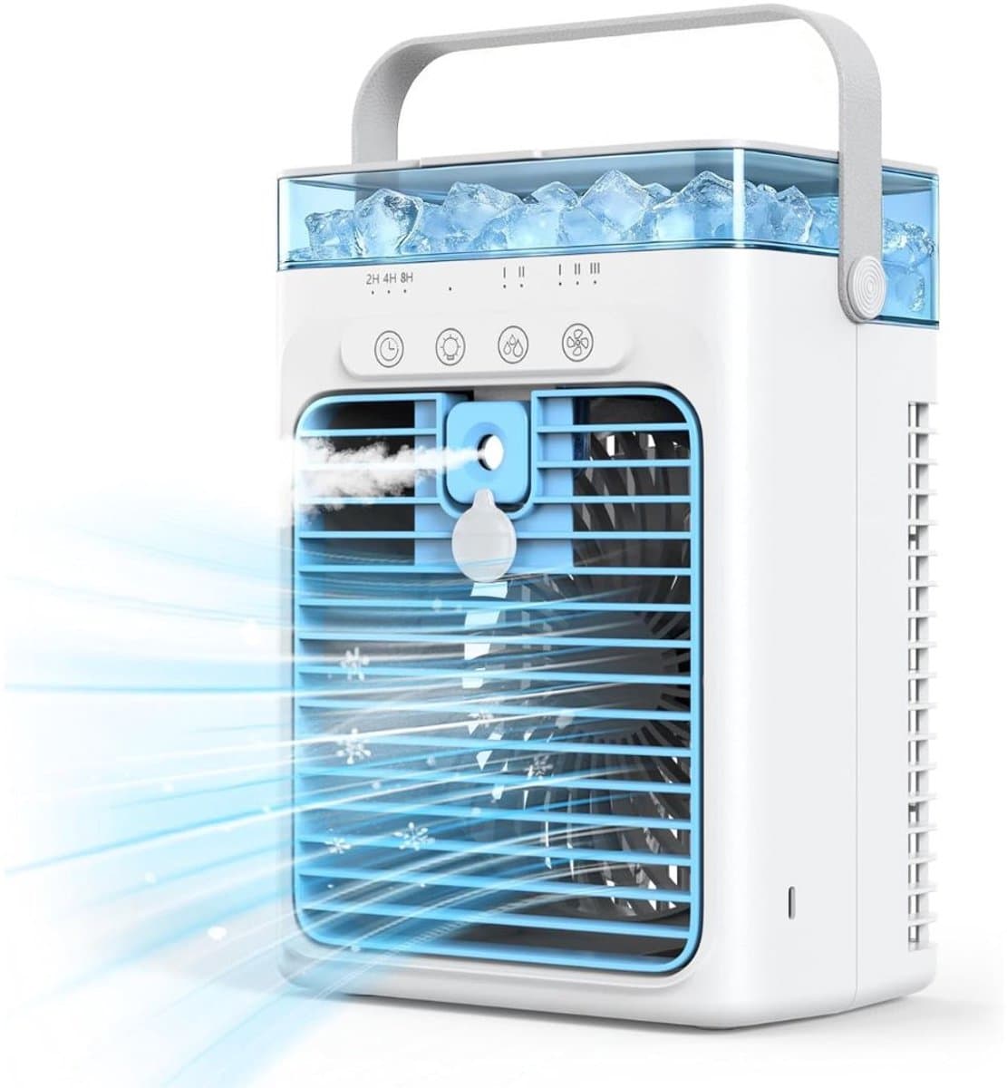 SNJY® Mobiele Airco Zonder Afvoer - Mobiele Airco voor Slaapkamer - Luchtkoeler - Aircooler - 2 Bevochtigingsniveaus - 3 Windsnelheden - 1L - Wit/Blauw