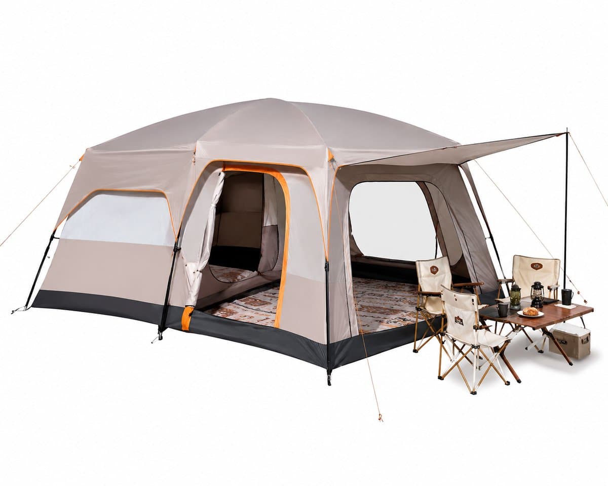 Grote Familietent 8 Personen – Luxe Tunnel Tent met 2 Slaapkamers & Woonruimte – Waterdichte Camping Tent voor Familie & Outdoor Kamperen
