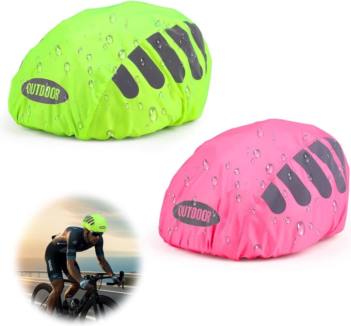 Fietshelm regenbescherming met waterdichte hoes - 2 stuks - Reflecterende helmhoes voor fiets - Beschermt tegen regen - Roze en Groen