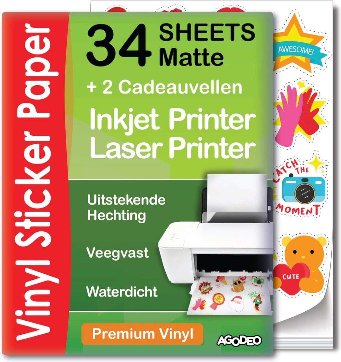 34 Matte Vinyl Stickervellen A4 – Hoogwaardig Stickerpapier voor Inkjet & Laser Printer – Waterbestendig, Sneldrogend – Geschikt voor Cricut & DIY – Inclusief 2 Bonusvellen