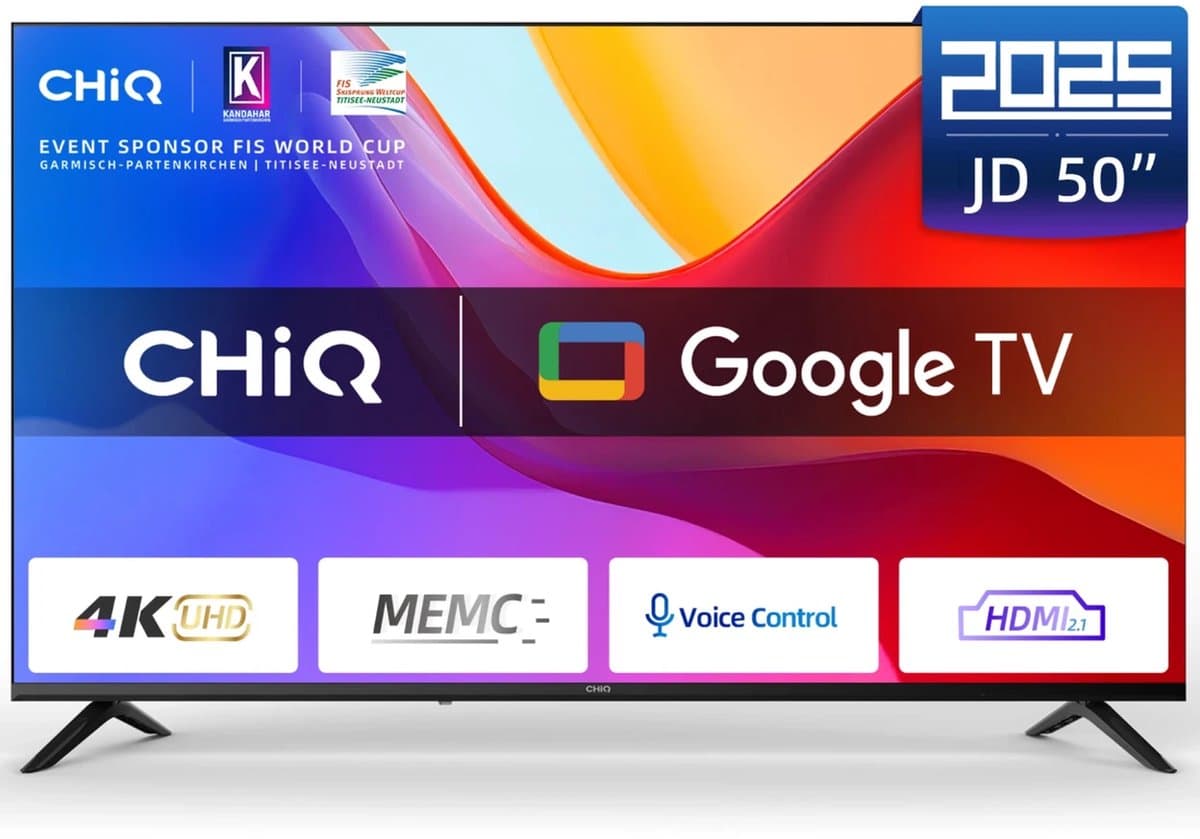 CHiQ U50JD 50 Inch Smart TV – 4K Ultra HD – HDR – Android TV – WiFi – Dolby Audio – Frameless Design – Chromecast