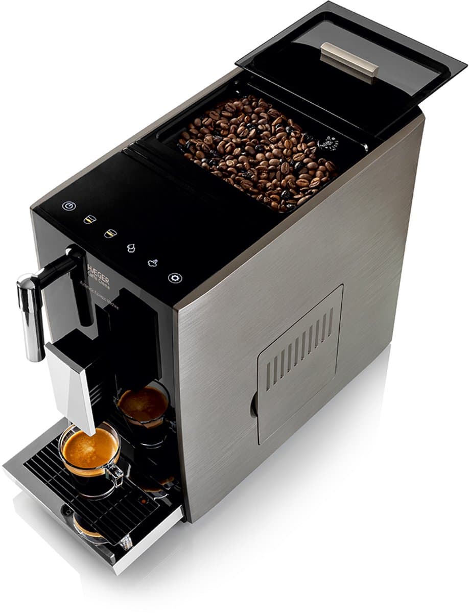 Haeger Caffè Crema Volautomatische Espressomachine - 2 Soorten Koffie & Heet water - Melkopschuimer voor Cappuccino - Koffiemachine met bonen - Zwart