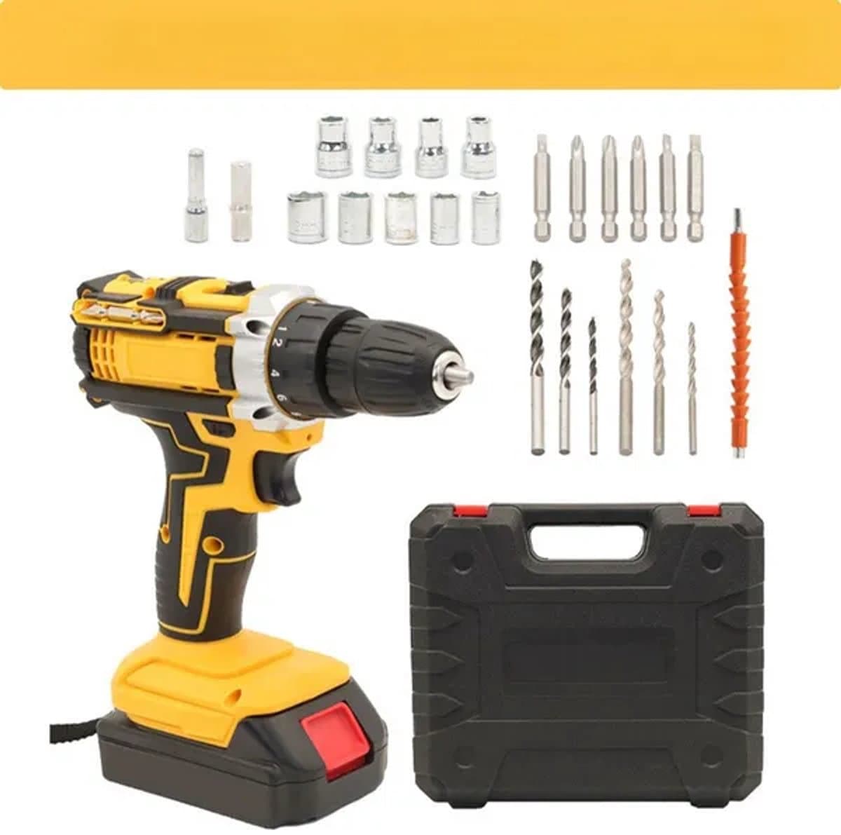 21V Accu Klopboormachine – Schroefboormachine – Boormachine Accu – Accu Schroevendraaier – 120Nm – Borstelloze Motor – 2 x 2.5Ah Lithium-Ion Accu’s – 2 Snelheden – 15 Standen – Incl. Accessoireset – Voor Hout, Steen en Metaal